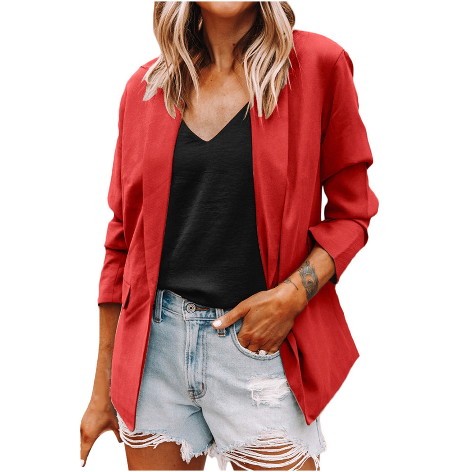 Odeerbi Clearance Blazer Jackets for Women Casual Long Sleeve Solid ...