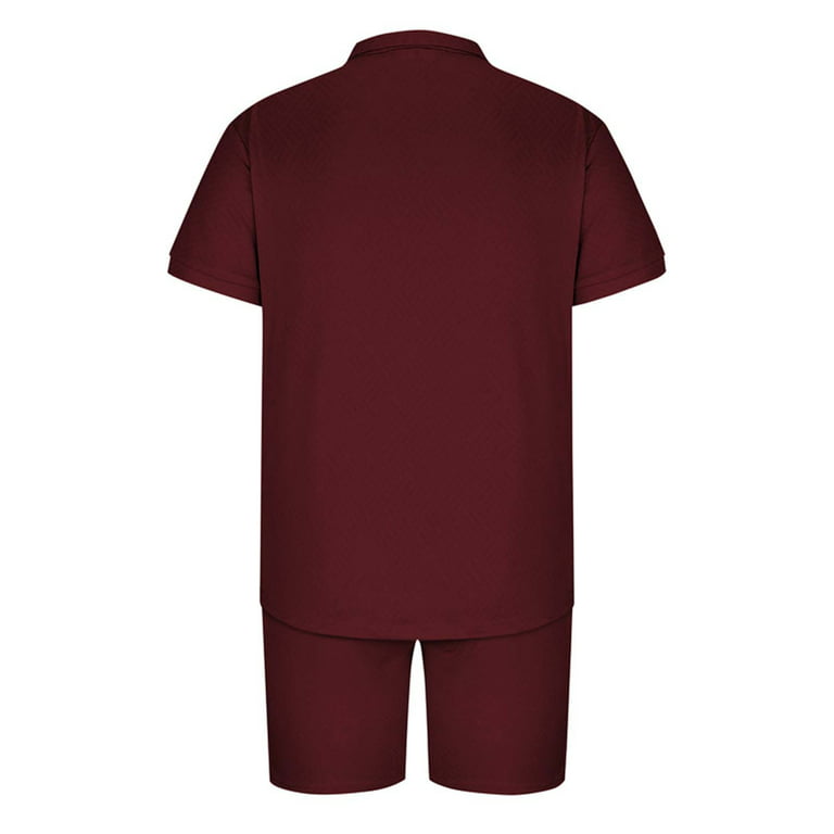 Men's T-Shirt and Short Pants Sport Set Fashion Solid Zipper Lapel Tennis  Shirts Pullover Sweatshirt Tops & Shorts 