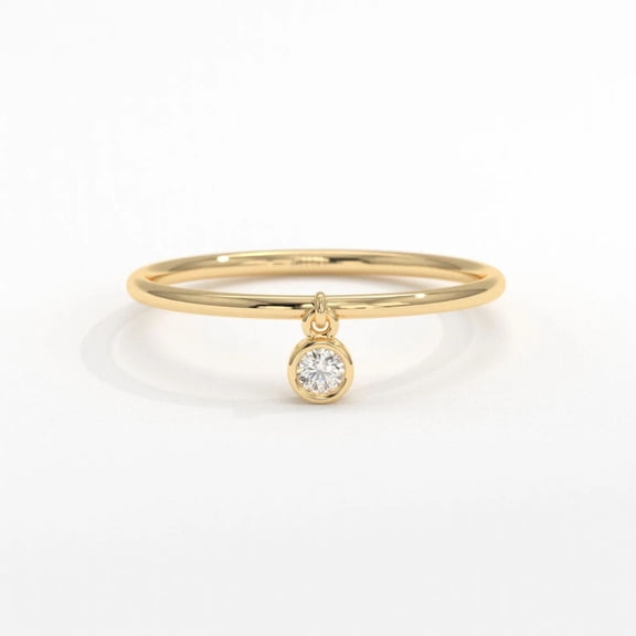 Diiro Round Cut Moissanite Dangle Diamond Ring, Vermeil Yellow Gold Stackable Band, Delicate Everyday Jewelry, Promise Ring for Women