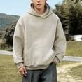 thumbnail image 2 of HXWCHs Men's Big & Tall Hoodie Men's Heavyweight Lined Pullover Hoodie Solid Color Casual Streetwear Basic Comfortable Hooded Sweatshirt Khaki XXL, 2 of 7