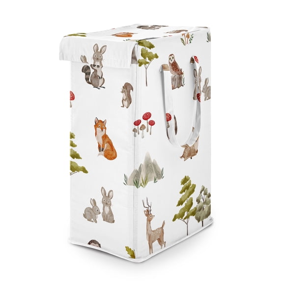 Sweet Jojo Designs Watercolor Woodland Forest Animals Boy, Girl, Unisex/Gender Neutral Foldable Laundry Hamper with Handles