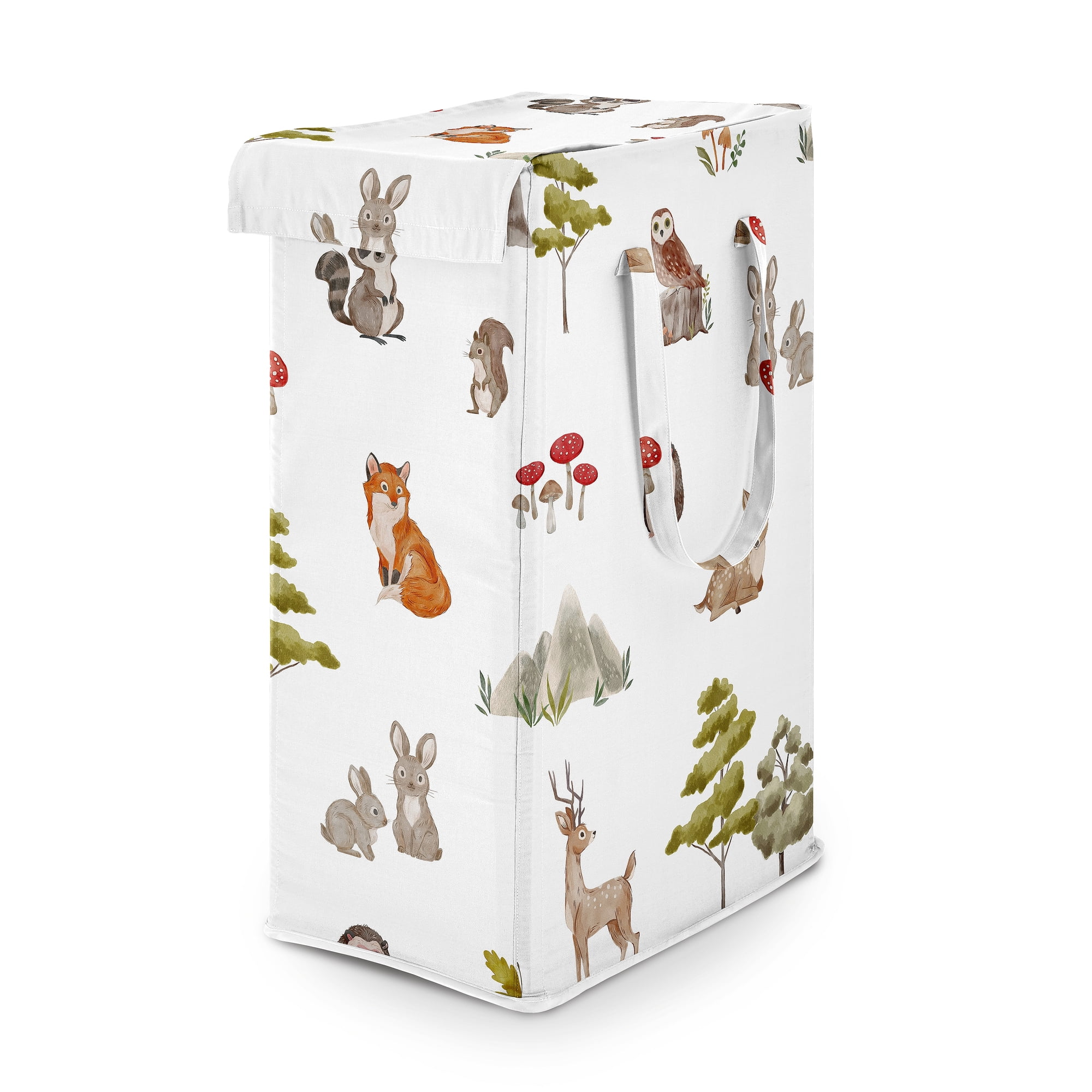 Sweet Jojo Designs Watercolor Woodland Forest Animals Boy, Girl, Unisex/Gender Neutral Foldable Laundry Hamper with Handles