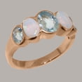 thumbnail image 2 of LBG British Made 18k Rose Gold Womens Ring Natural Aquamarine & Opal Band Ring - 33 size options - Size 7.5, 2 of 6