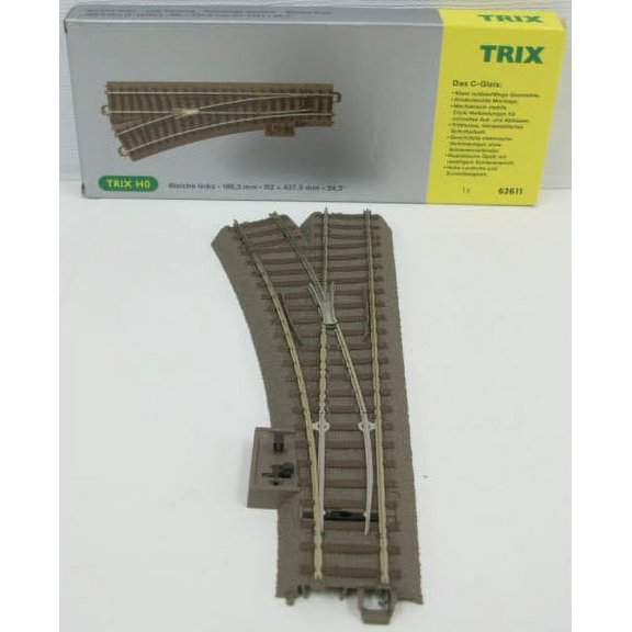 Trix 62611 HO C Track 7-13/32" / 24.3° Left Hand Switch Turnout