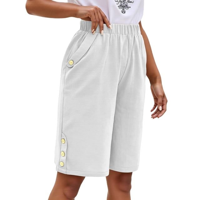 Pantalones informales de mujer con corte recto y holgado - Pantalones de verano con bolsillos con botón - S-XXXL