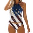 thumbnail image 1 of MKLEKYY Trajes De Baño Women'S Fashion Summer Independence Day Printed Sexy Lace Up Split Swimsuit (1), 1 of 5