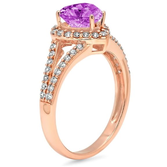 1.49 ct Heart Cut Simulated Alexandrite Halo Engagement Ring for Women in 18K Rose Gold