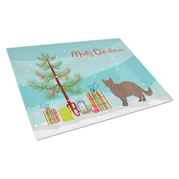 Carolines Treasures CK4737LCB York Chocolate 1 Cat Merry Christmas Glass Cutting Board Large, 12H x 16W, multicolor