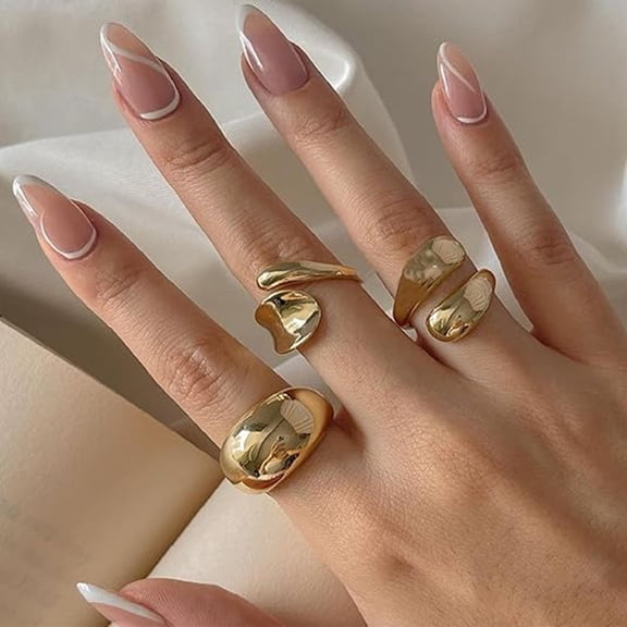 Gold Chunky Rings Set Women Non Tarnish Stackable Statement Silver Thick Dome Irregular Open Finger Rings Pack Trendy