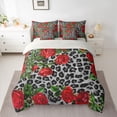 thumbnail image 3 of Homewish Cheetah Print 7-Piece Twin Bedding Set - Red Floral Rose, 3 of 9