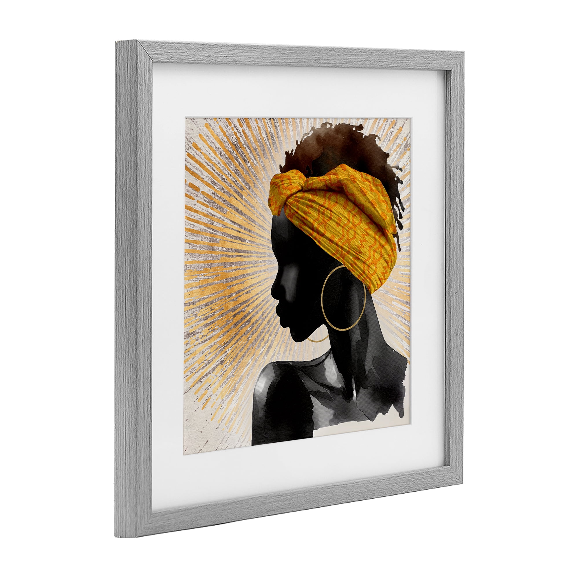 Stupell Industries Golden Sunburst Profile with Headwrap Gray Framed Print Under Glass, design by CAD Designs