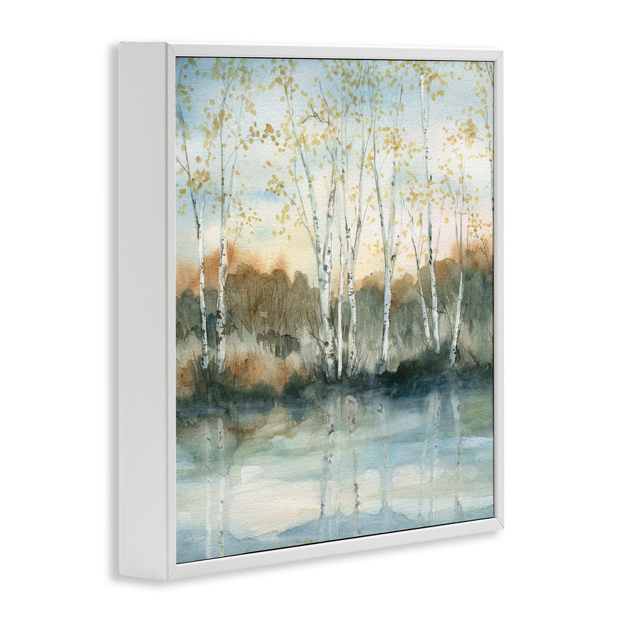 Stupell Industries Birch Tree Reflections Quaint Lake Clearing Landscape Painting White Framed Art Print Wall Art, Design by Carol Robinson