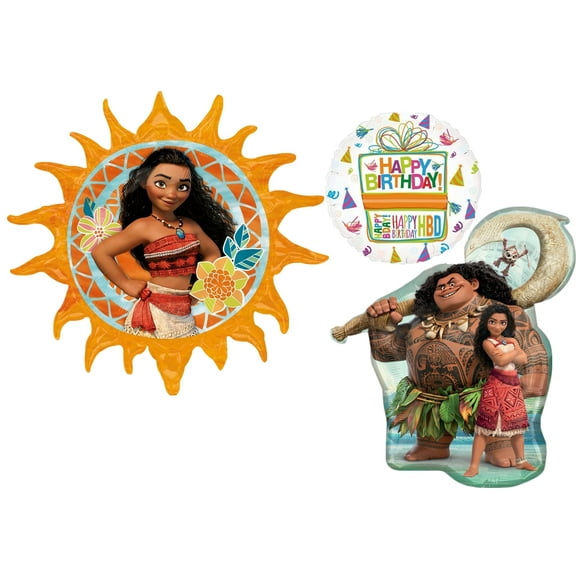Maui and Moana's Birthday Party Supplies 3pc Foil Balloon Bouquet Decorations