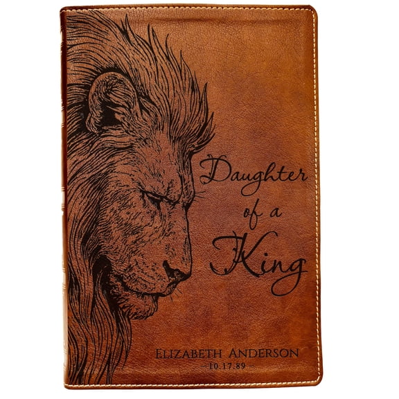 Personalized NKJV Wide Margin Bible with Engraved Name – Daughter of a King Lion Design, Christian Gift for Women