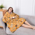 thumbnail image 5 of Oversized Wearable Blanket Hoodie,Brown Mushroom Leaf Orange Pattern Sherpa Blanket Hoodie with Super Pockets,Super Warm Fuzzy Pullover for Women & Men, 5 of 6