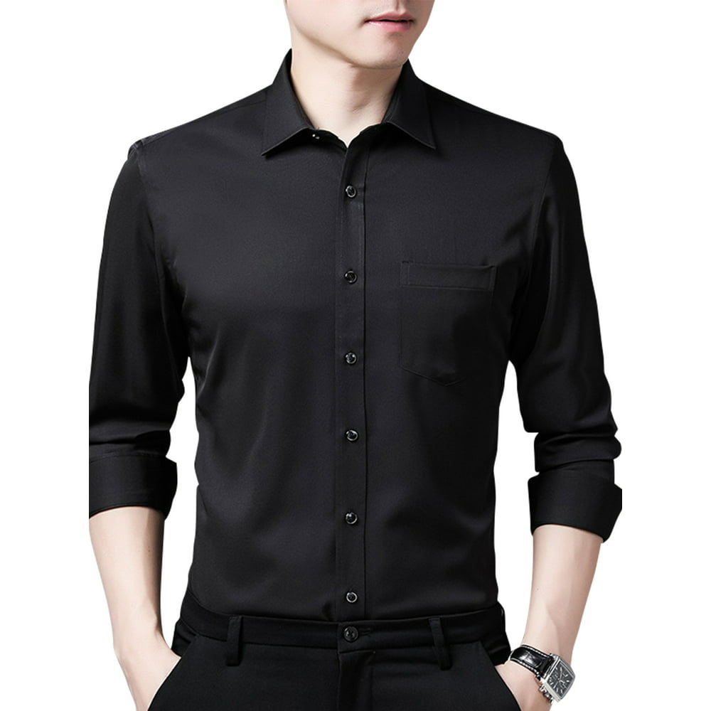 UKAP - Mens Wrinkle Resistant Long Sleeve Button Front Shirt Solid ...