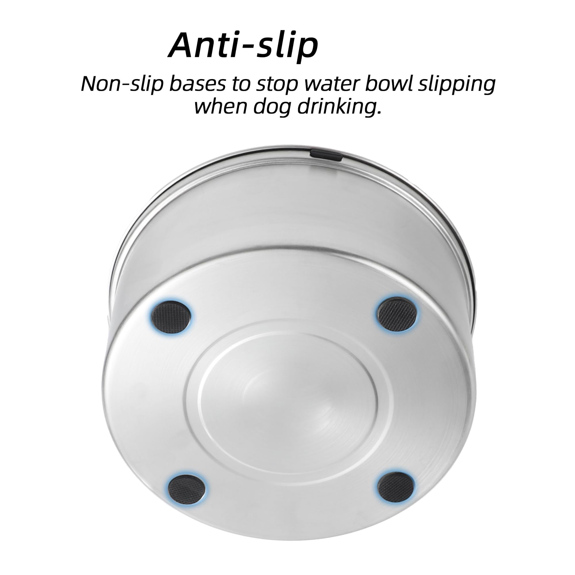 Stainless Steel No Spill Dog Water Bowl, 1L Large Capacity Slow Feeder Splash Pet Drinking Bowl for Dogs Cats, Durable Non Slip Design for Indoor Outdoor Use, Siler
