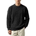 thumbnail image 3 of Leidass Mens Cable Knit Crewneck Sweater Long Sleeve Pullover Ribbed Cuffs Hem Regular Fit Fall Winter Casual Knitwear Black L, 3 of 7