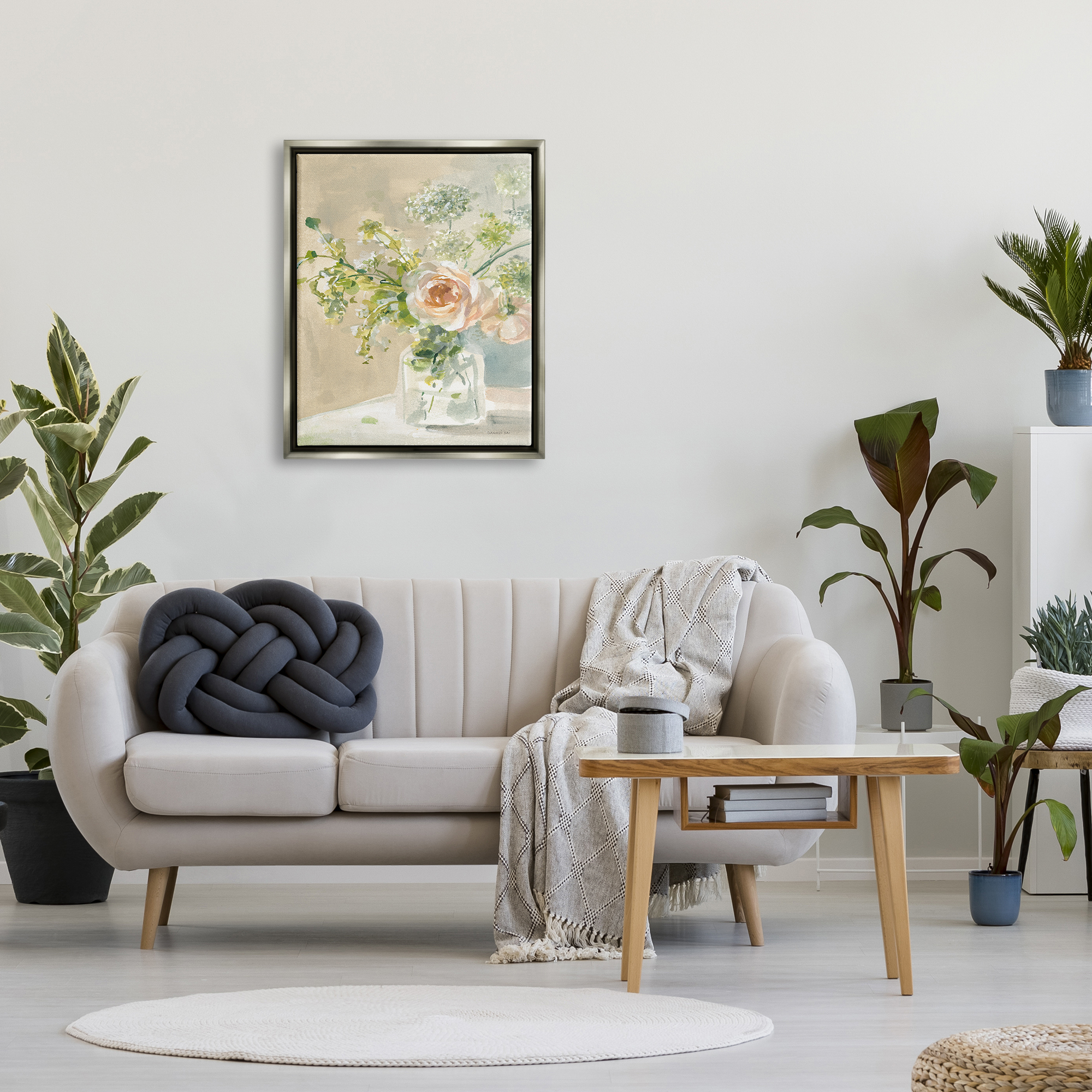 Stupell Industries Rose Bouquet Painting Botanical & Floral Painting Gray Floater Framed Canvas Art Print Wall Art, 25 x 31