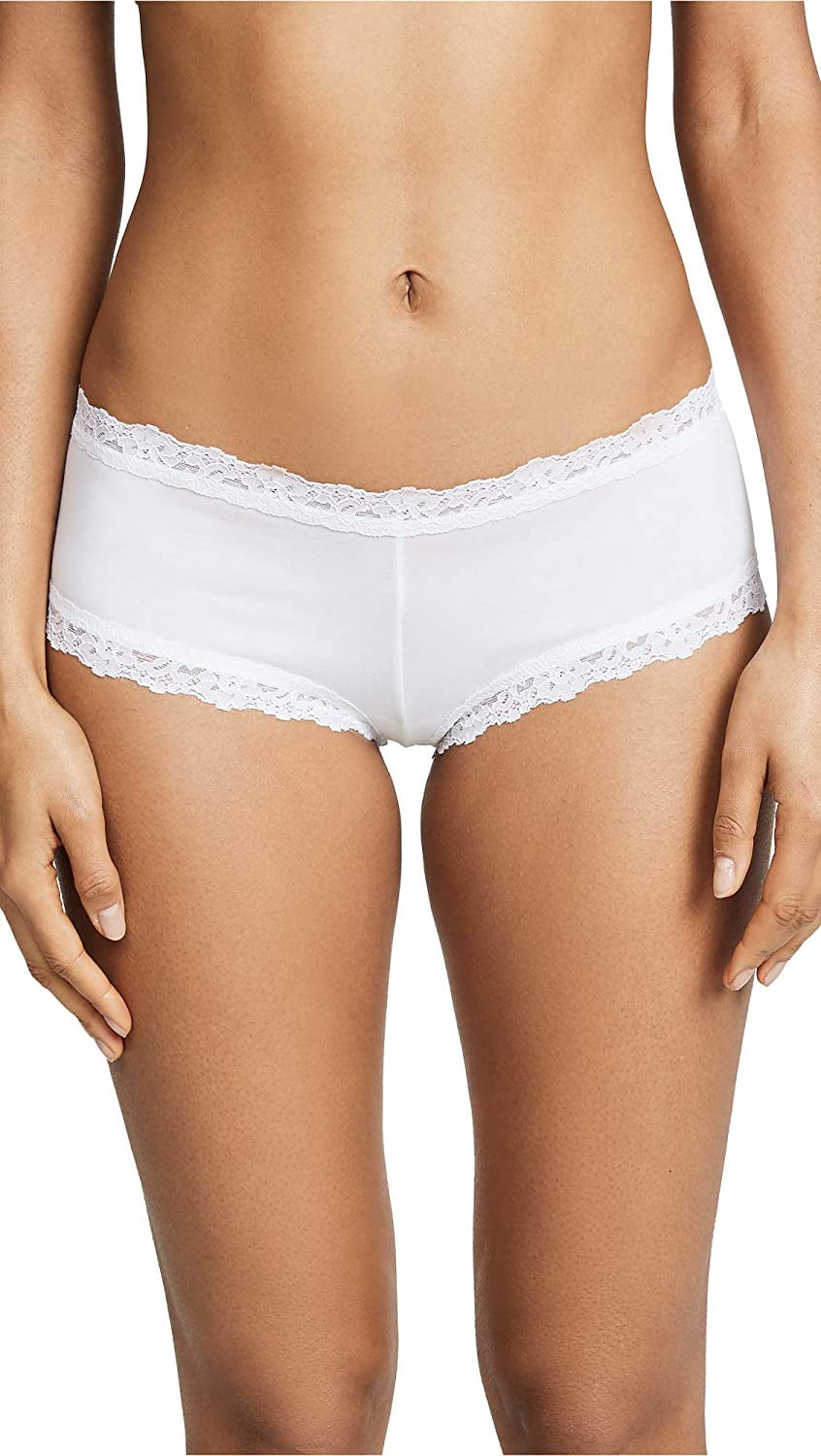 Hanky Panky Women's Organic Cotton Boyshort w/ Lace White Boy Shorts MD