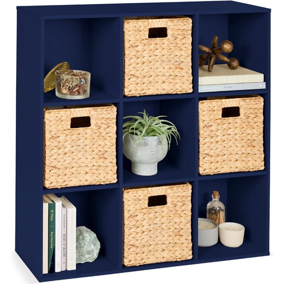 Best Choice Products 9-Cube Bookshelf, 13.5in Display Storage System, Organizer w/ Removable Back Panels - Navy