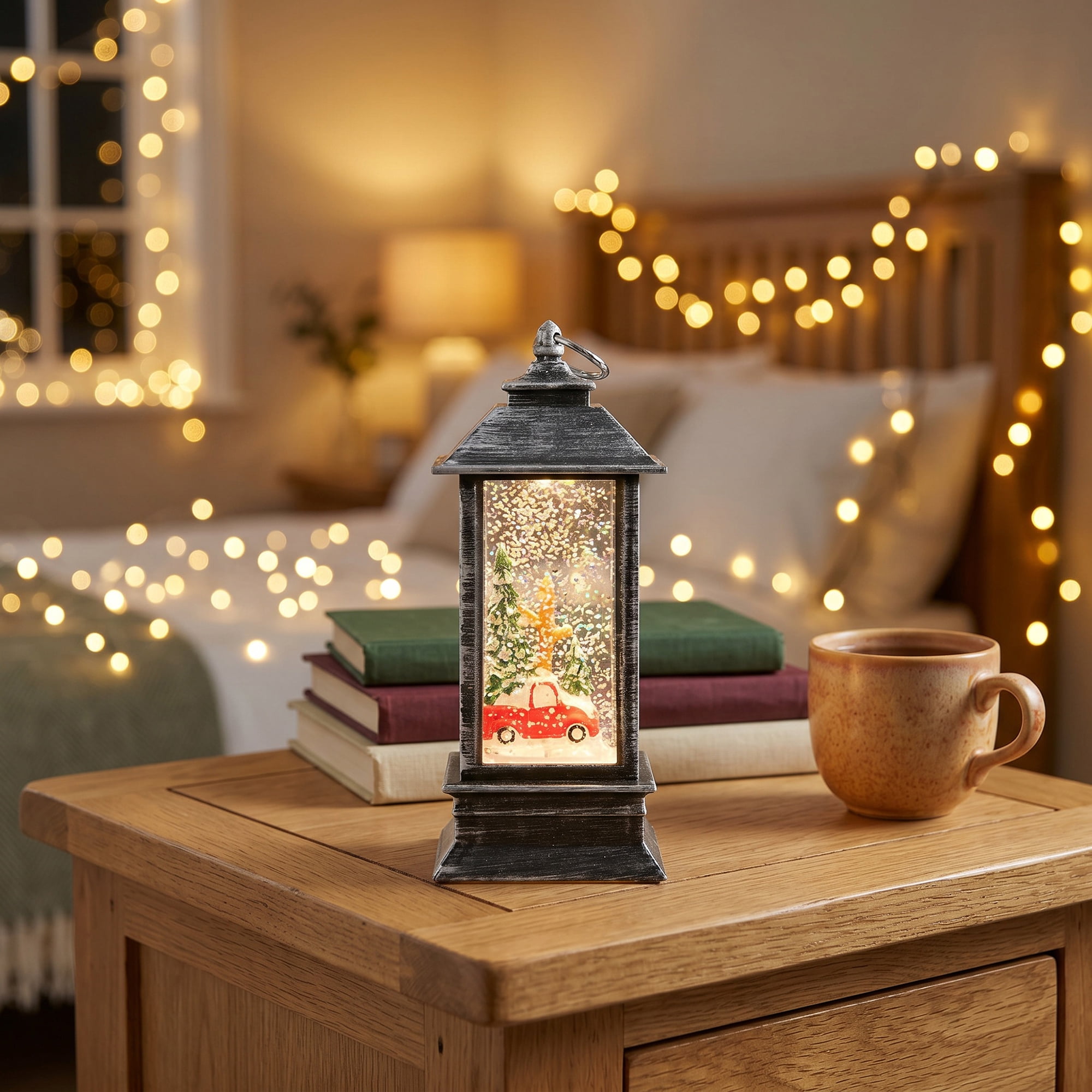 Unique Bargains Christmas Light Up Crystal Ball Mini LED Glitter Sphere Orb Brown Style Q