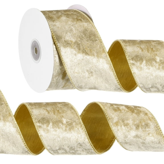 Uxcell Velvet Wired Ribbon, Velvety Gold Crushed Ribbons Double Faced for Gift Wrapping Crafts Chrismas Tree Decorations Champagne