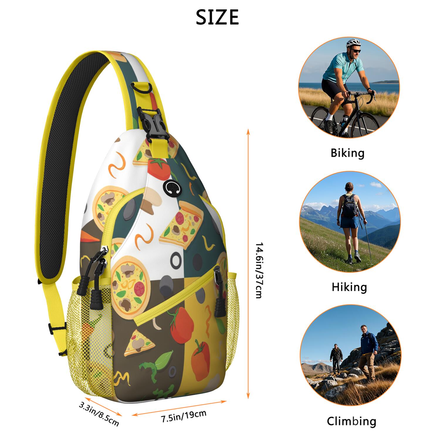 Sling Backpack Adjustable Shoulder StrapHiking Sling Backpack for Men Women Travelers Pizza