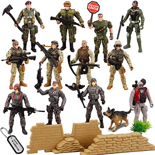 16pcs 5cm Action Figures Army Men Soldier Military Playset with Accessory 