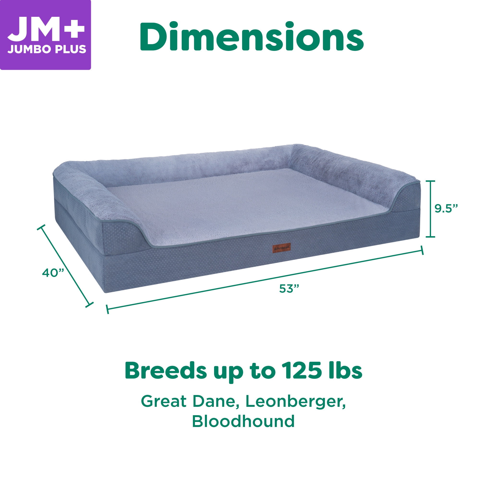 FurHaven Jumbo Plus (53"x40") Cooling Gel Dog Bed – Cool Gel Memory Foam Sofa Pet Bed, Embossed Velvet, Removable Washable Cover, Steel Blue