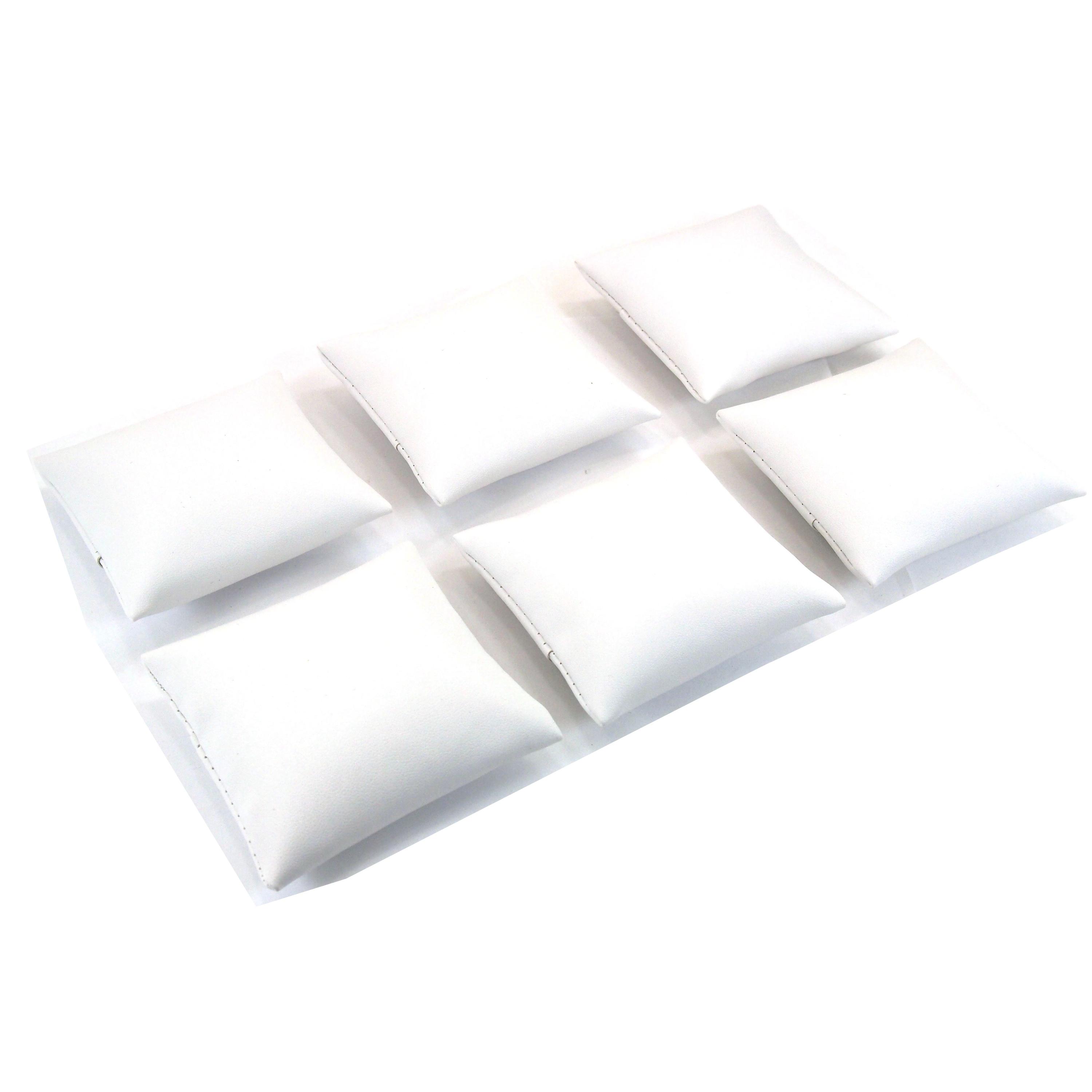 6 White Leather Bracelet Watch Pillow Jewelry Displays 3"