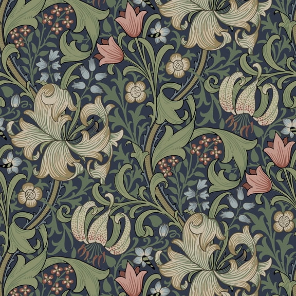 Morris & Co. Golden Lily Indigo and Rose Peel and Stick Wallpaper