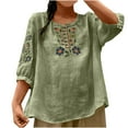 thumbnail image 3 of Bovxnpu 3/4 Length Sleeve Womens Tops, Cotton Casual Blouses for Women, Women's Loose Cotton And Linen Shirt With Three Quarter Sleeves Round Neck Top/shirt XXXL, 3 of 4