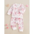 thumbnail image 4 of Baby Toddler Girl Valentine's Day Outfits 3 6 9 12 18 24 Months Long Sleeve Bow Print Sweatshirt + Pocket Pants Set Toddler Clothes, 4 of 9