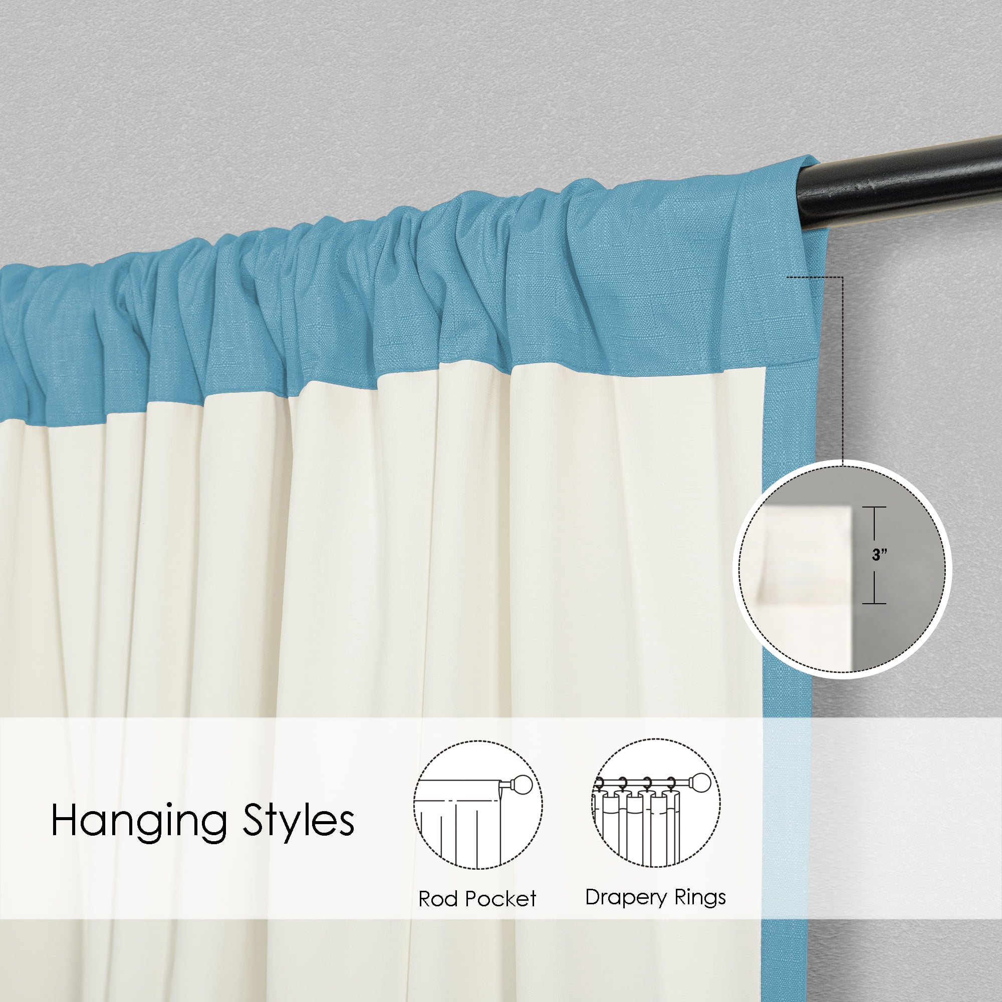 SUN+BLK Thermal Back Blackout Curtain Panel Pair with Rod Pocket, Turquoise, 42"x84"