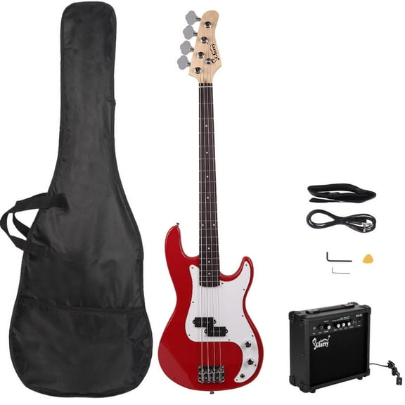 Glarry Bass Guitar Kit with Bag,Amp,Strap,Pick,Wrench Tool,Red