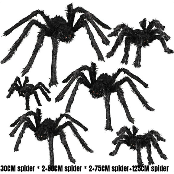 Halloween Spider Decorations, 6 Realistic Hair Spider Sets, Terrifying Spider Prop Decorations for Indoor, Outdoor, and Courtyard (4 Different Sizes)