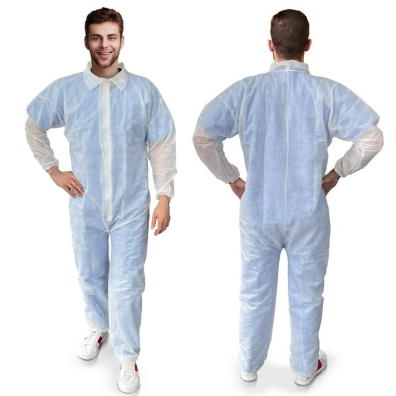 Disposable Coveralls. Pack of 25 White Hazmat Suits 3X-Large. 30 gsm Polypropylene Paint Suit Disposable Protective Suit with Zipper Front Entry, Elastic Wrists, Elastic Ankles.