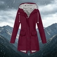 thumbnail image 2 of FAVIPT Womens Waterproof Coat Zipper Drawstring Striped Jackets Lightweight Casual Summer Hiking Hooded Jackets with Pockets Wine,S, 2 of 6