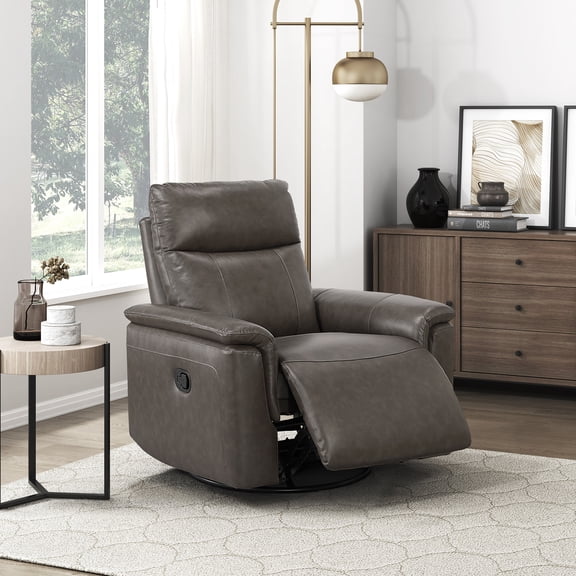 OakvillePark Wildfern Leather Match Swivel Glider Reclining Chair, Dark Brown