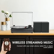 RetroAudio الفينيل سجل لاعب بلوتوث القرص الدوار مع مكبرات الصوت الخارجية حزام-قيادة القرص الدوار دعم 3 سرعة 3 حجم التشغيل اللاسلكي، أسود
