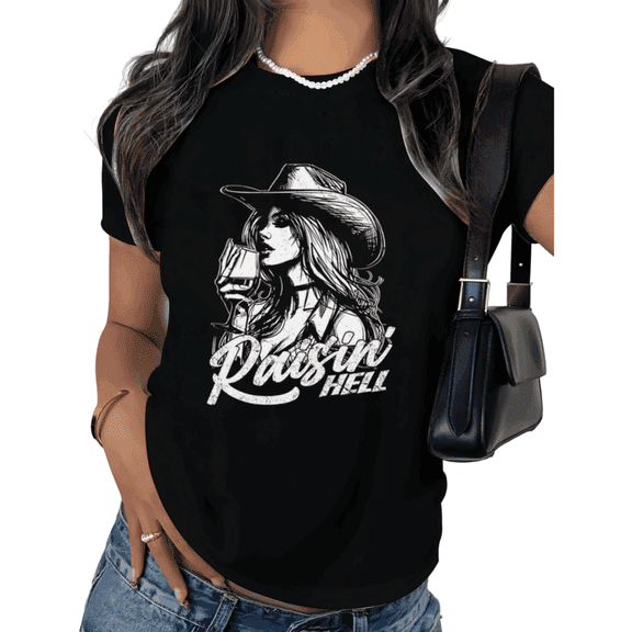 Black Pattern S-5XL Raisin Hell Cowgirl Tshirt Pattern Tees Western Country Girl Nashville Trip Concert Fashion Tops