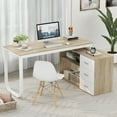 thumbnail image 7 of Modern Computer Desk with 3 Drawers Office Writing Desk with Hutch Beige, 7 of 7
