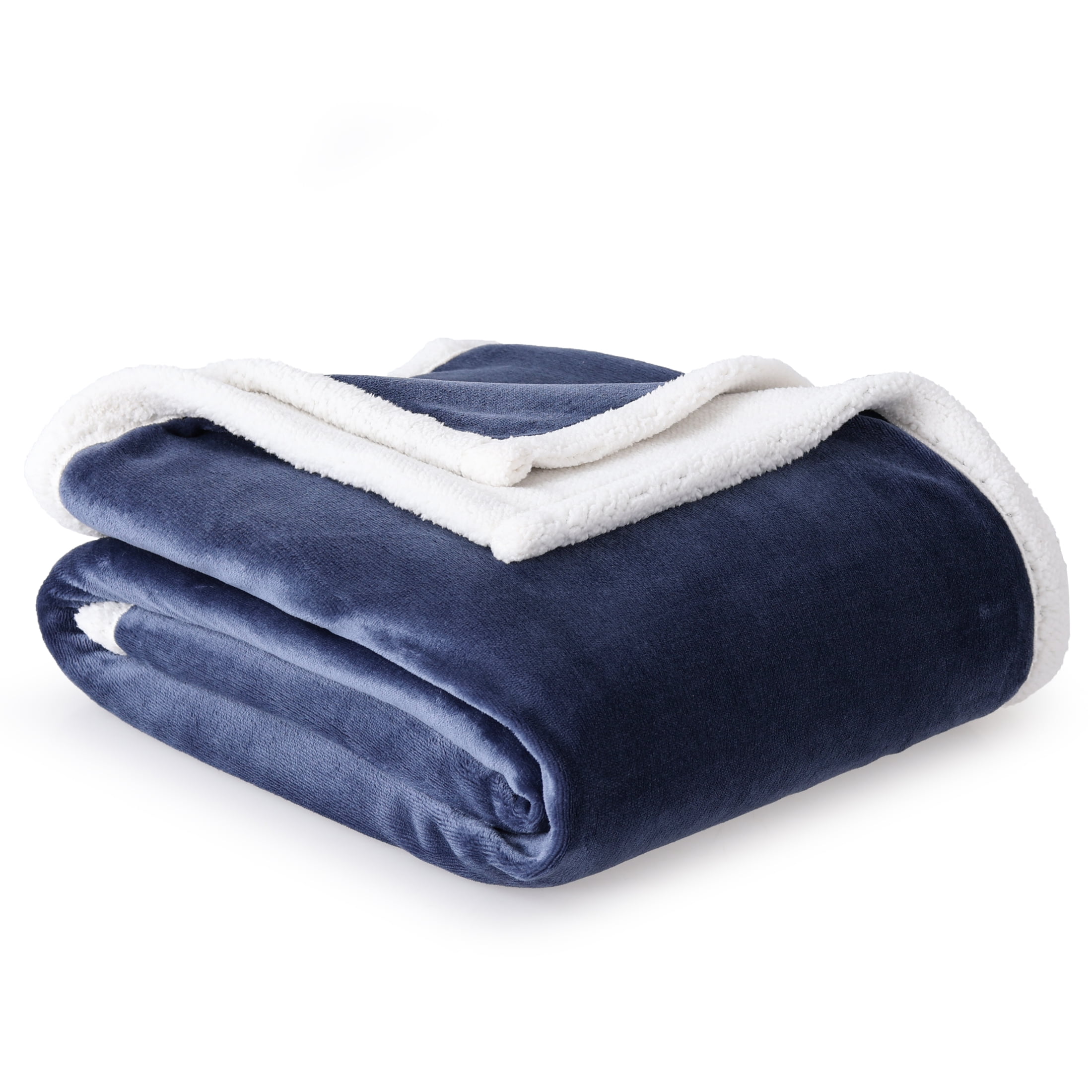 Mainstay Reversible Printed Velvet Plush and Hampshire Faux Shearling Soft Throw Blanket, Standard Size, Washed Indigo