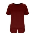 thumbnail image 3 of Summer Akafmk Women's Summer 2 Piece Outfits Lounge Sets,Round Neck Short Sleeve T-Shirts and Wide-Leg Shorts Solid Color Women Sets Clothing Outfit, 3 of 3