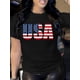 thumbnail image 1 of [American Flag, Graphic Tee] Breathable Patriotic USA Flag Print Tee for Women - Casual Crew Neck Short Sleeve, Machine Washable, Everyday Graphic Tshirt, 1 of 6