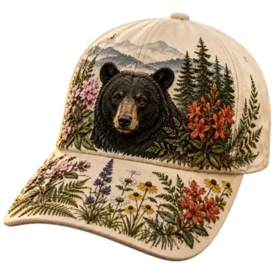 AHGQT Vintage Black Bear Baseball Cap, Great Smoky Mountains Adjustable National Park Bear Baseball Hat, Outdoor Cap for Men & Women