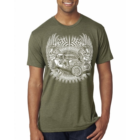 Wild Bobby, Shake Rattle And Roll Vintage Hot Rods Pop Culture Mens Premium Tri Blend T-Shirt, Military Green, Medium