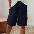 thumbnail image 2 of Women's Cotton Linen Bermuda Shorts Knee Length Elastic Waist Loose Fit Summer Casual Shorts with Pockets, #03 Navy, XXL, 2 of 7