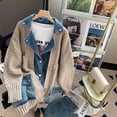 thumbnail image 1 of Suéter de retazos de mezclilla vintage de 200 libras de grasa, abrigo de moda para mujer, cárdigan holgado y grueso de otoño e invierno de 2023, 1 of 5